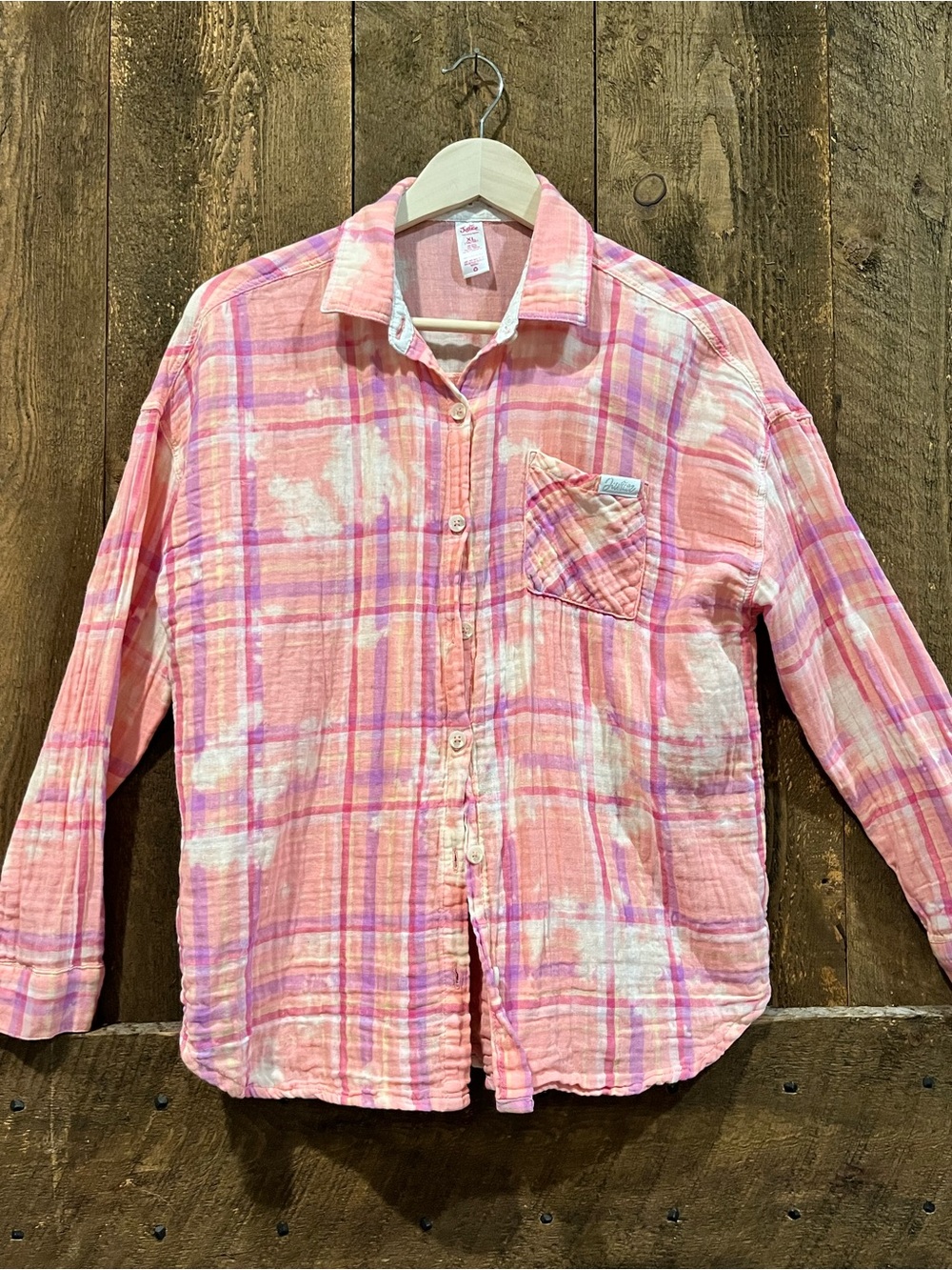 Justice Girls Pink Plaid Button-Front Shirt